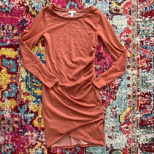 Leith Burnt Orange Heathered Tulip Hem Jersey Knit Long Sleeve Dress Size Small